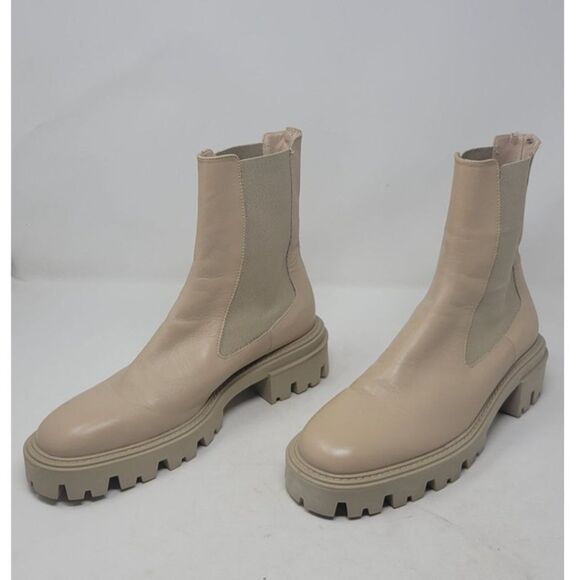 Zara Botin Chelsea Light Beige Nude Neutral Boots - Picture 4 of 7